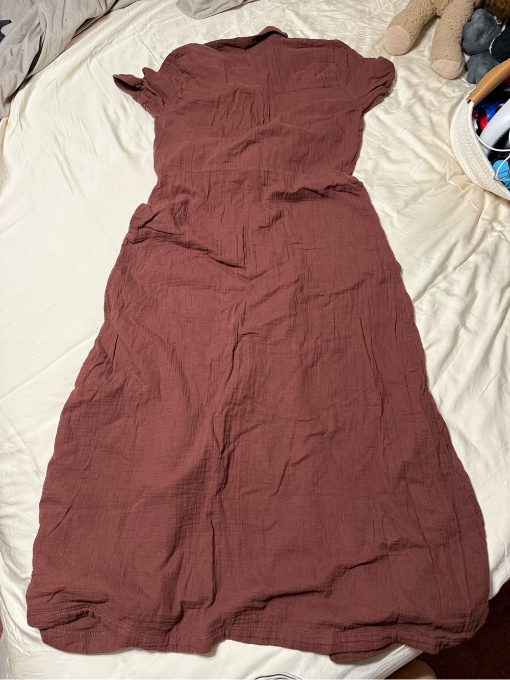 Caslon Button-Front Tie-Waist Maxi Dress - Burgundy - Picture 3 of 8